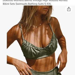 Army green, ruffled swim top